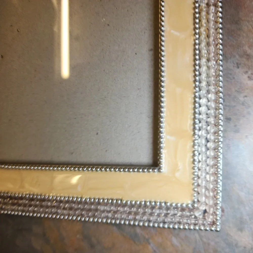 2003 Thompson Goldtone Enamel, Rhinestone Picture Frame w/ Silver Beading 5